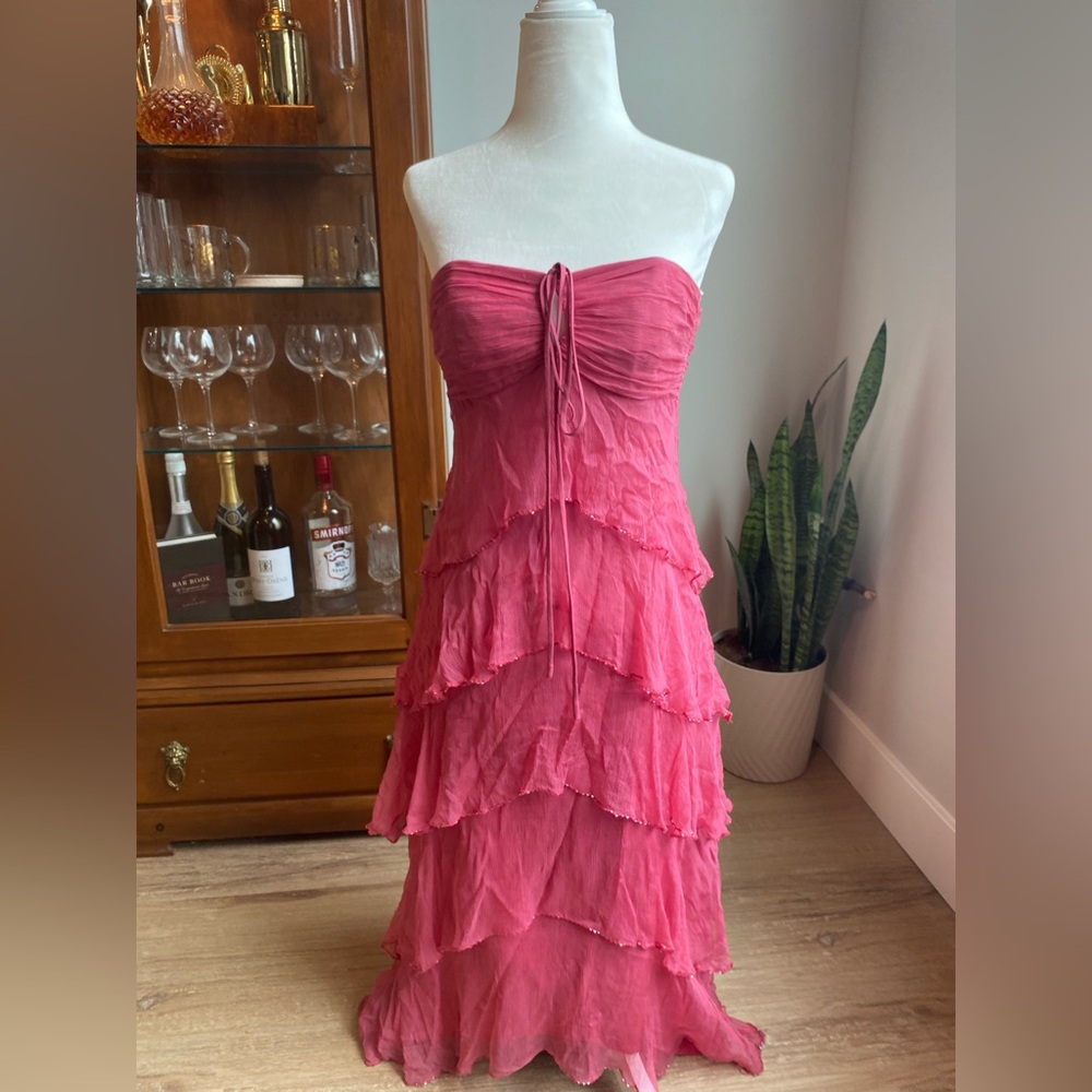 100% Silk Vintage Laundry By Shelli Segal Strapless Layered Pink Dress